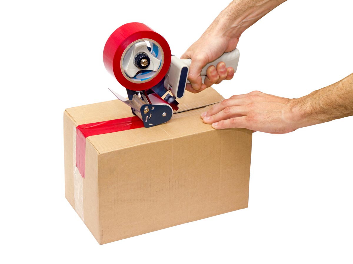 red packaging tape and dispenser